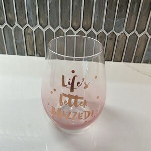 Pink and Gold Stemless Wine Glass